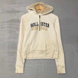 Hollister Hoodie Cream Surf Cali Faux Fur Lined Quarter Zip XL